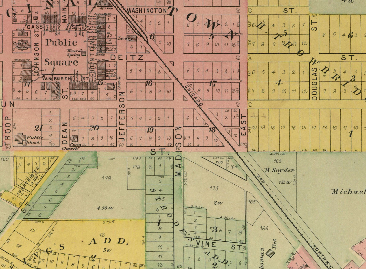 1892 Town Map of Woodstock McHenry County Illinois