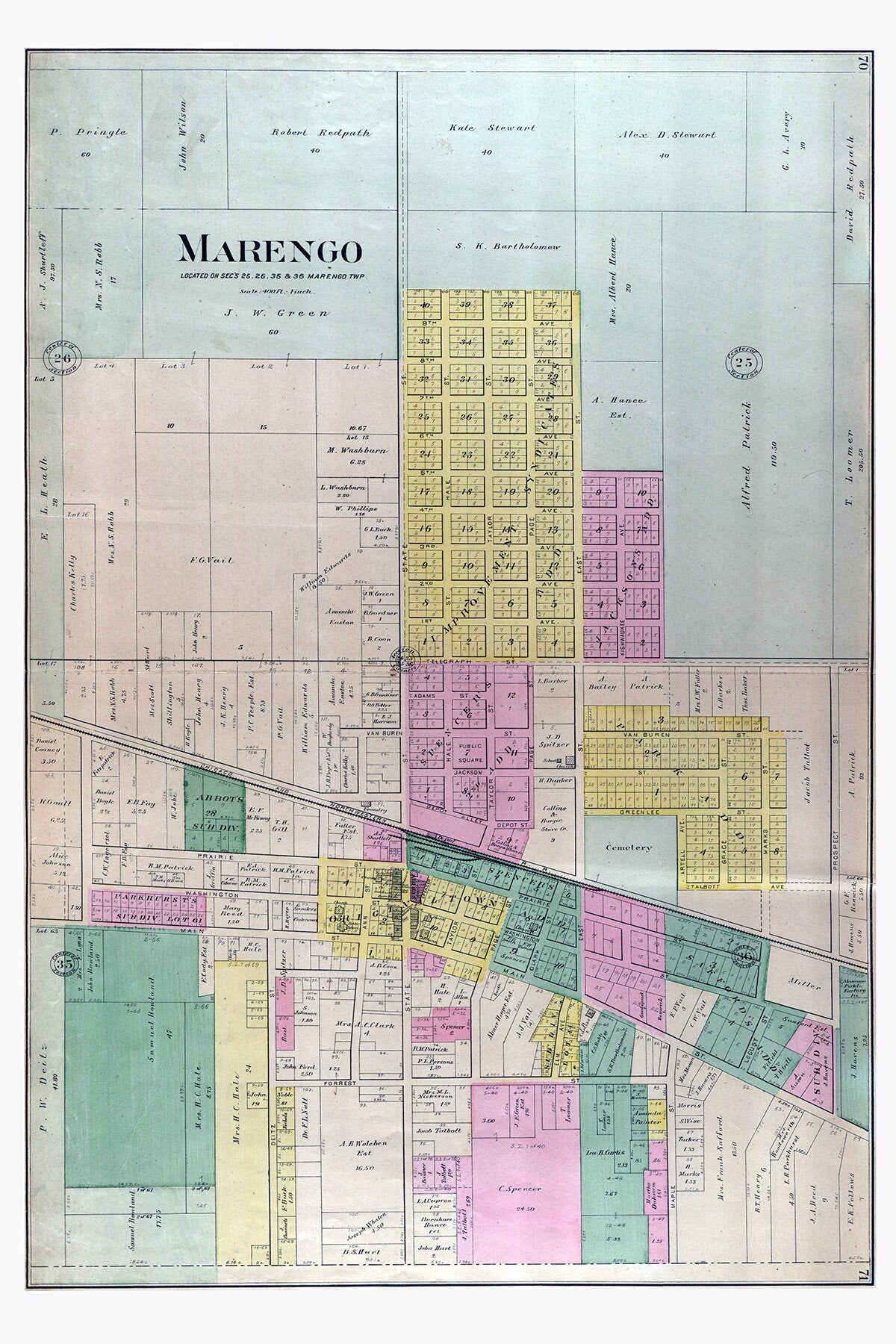 1892 Town Map of Marengo McHenry County Illinois