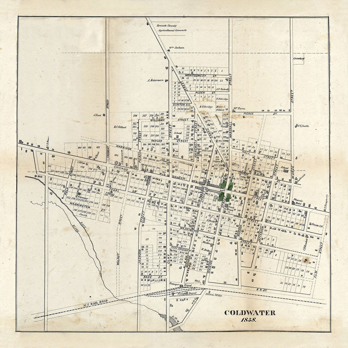 1858 Map of Coldwater Branch County Michigan