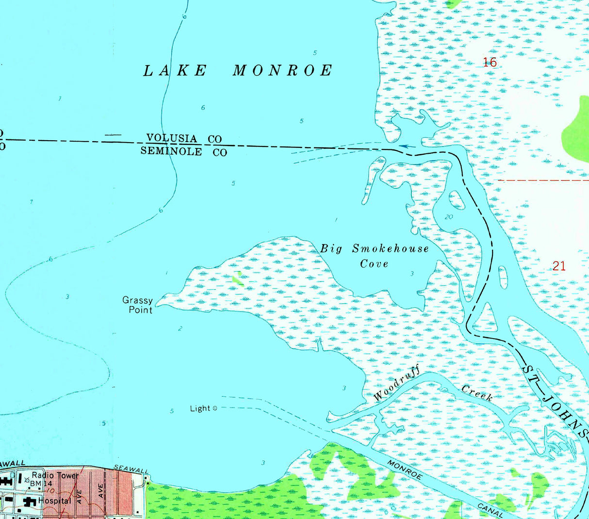 1970 Map of Lake Monroe Sanford Florida