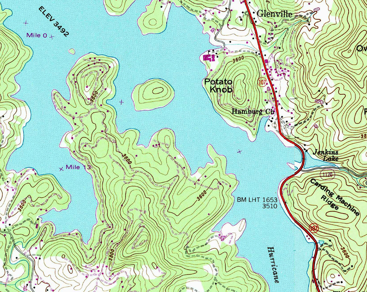 1984 Map of Lake Glenville North Carolina