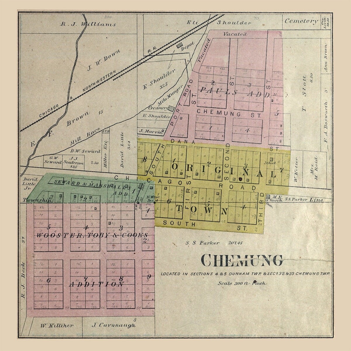 1892 Town Map of Chemung McHenry County Illinois