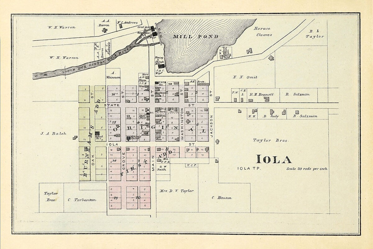 1889 Town Map of Iola Waupaca County Wisconsin