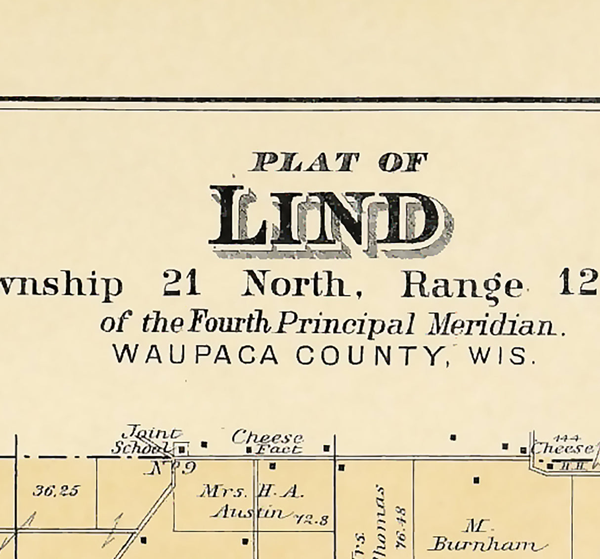1889 Map of Lind Township Waupaca County Wisconsin
