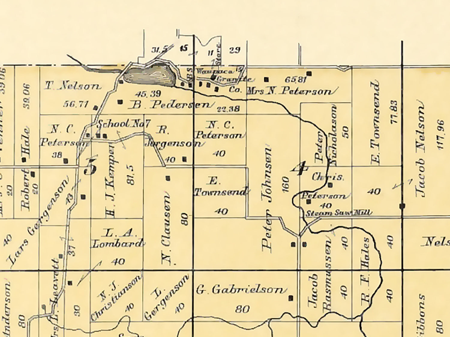 1889 Map of Waupaca Township Waupaca County Wisconsin