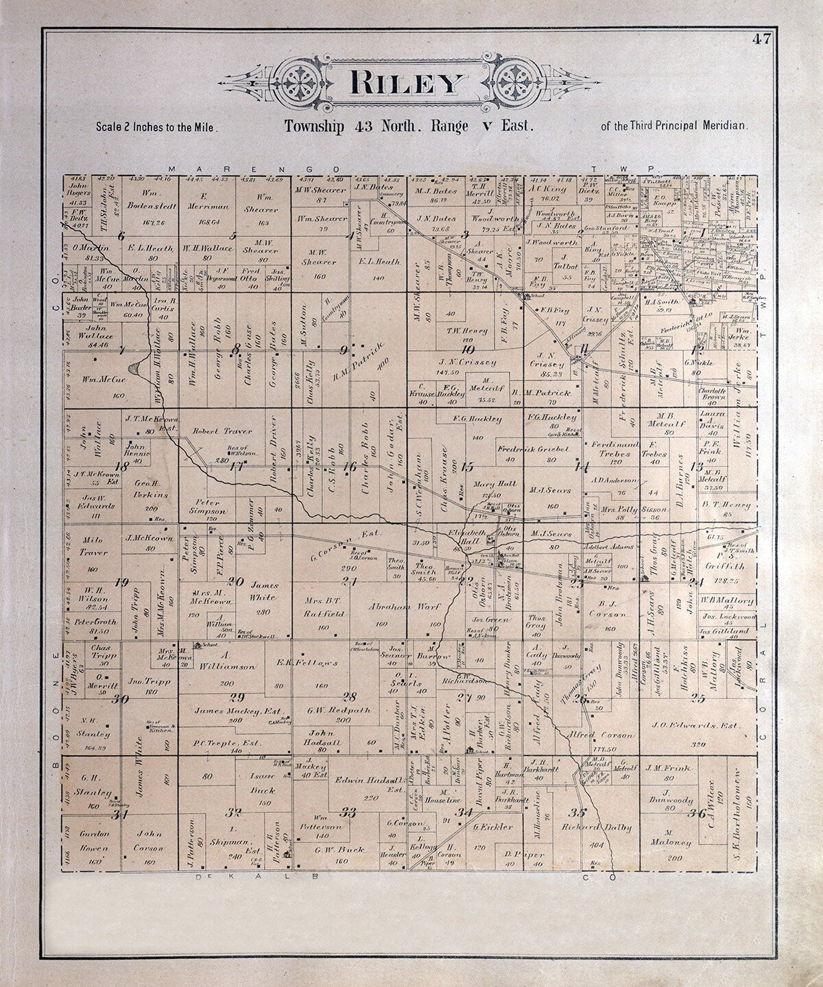 1892 Map of Riley Township McHenry County Illinois