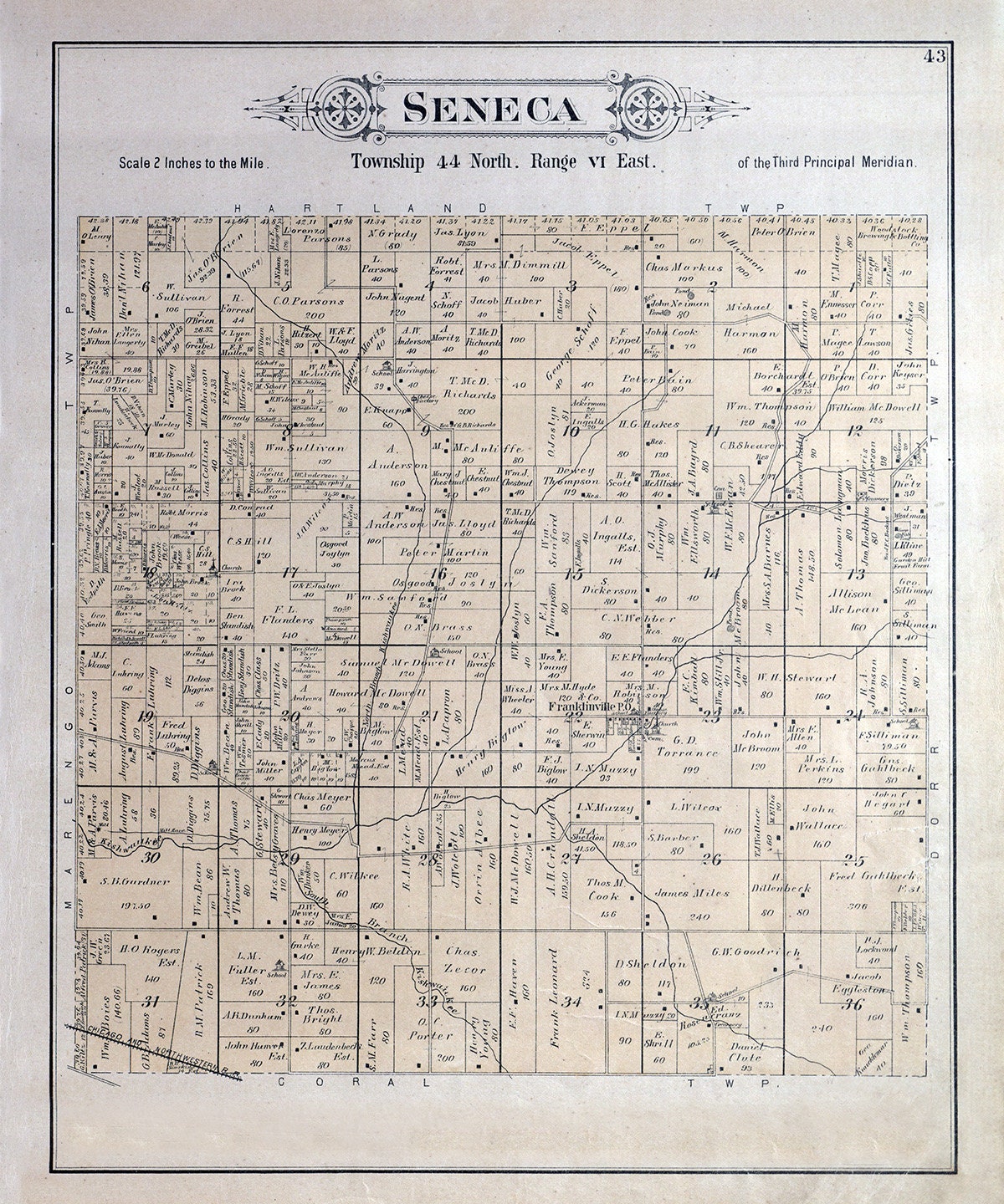 1892 Map of Seneca Township McHenry County Illinois