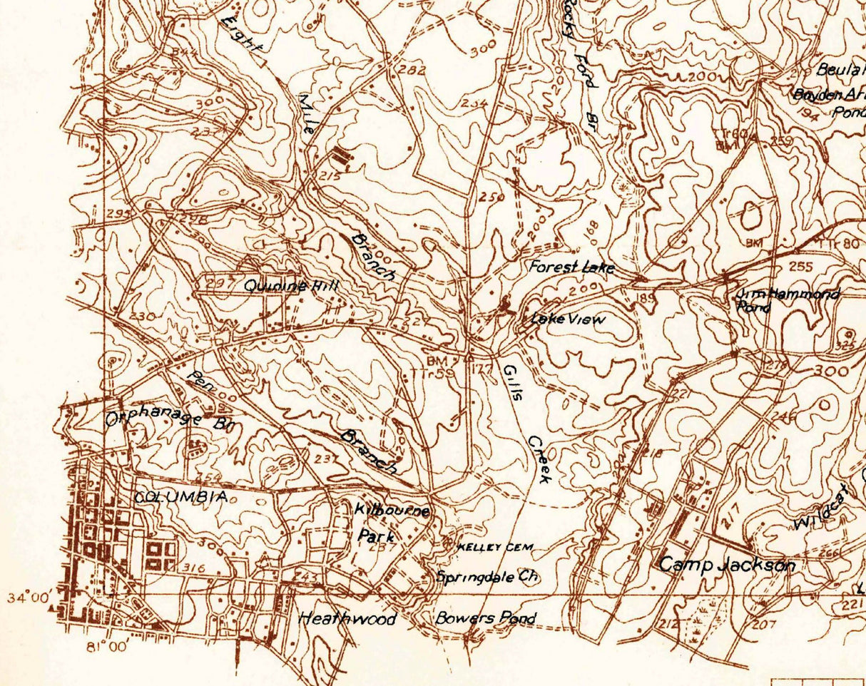 1935 Topo Map of Killian South Carolina Quadrangle White Pond