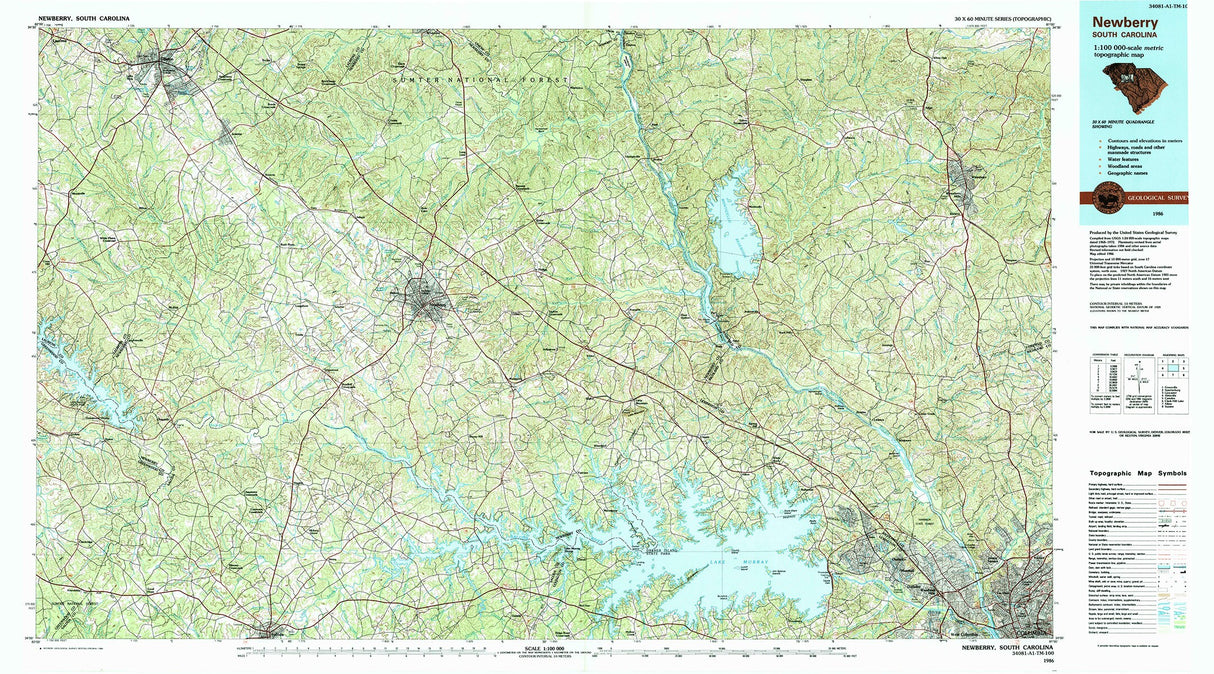 1986 Map of Lake Murray South Carolina