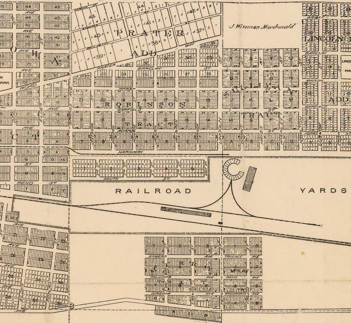 1907 Map of Reno and Sparks Washoe County Nevada