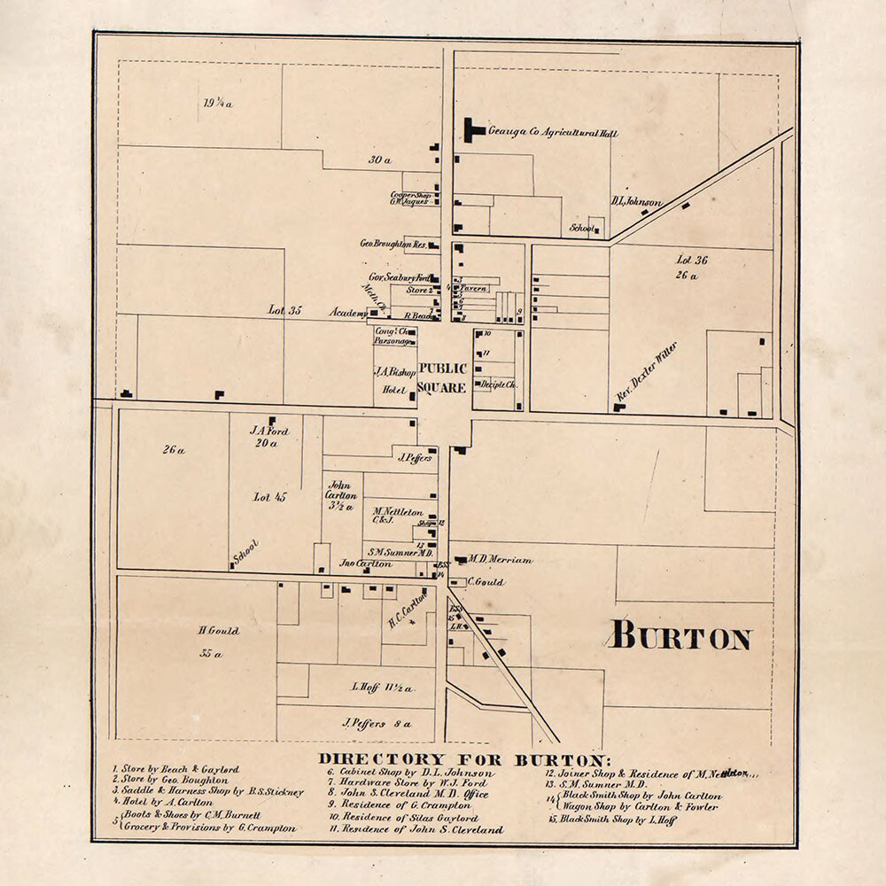 1857 Town Map of Burton Geauga County Ohio
