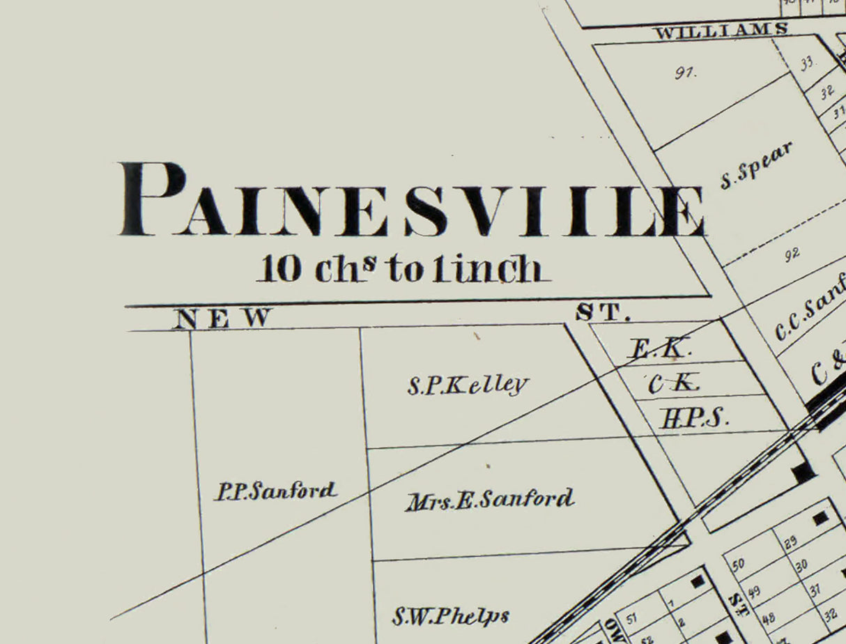 1857 Town Map of Painesville Lake County Ohio