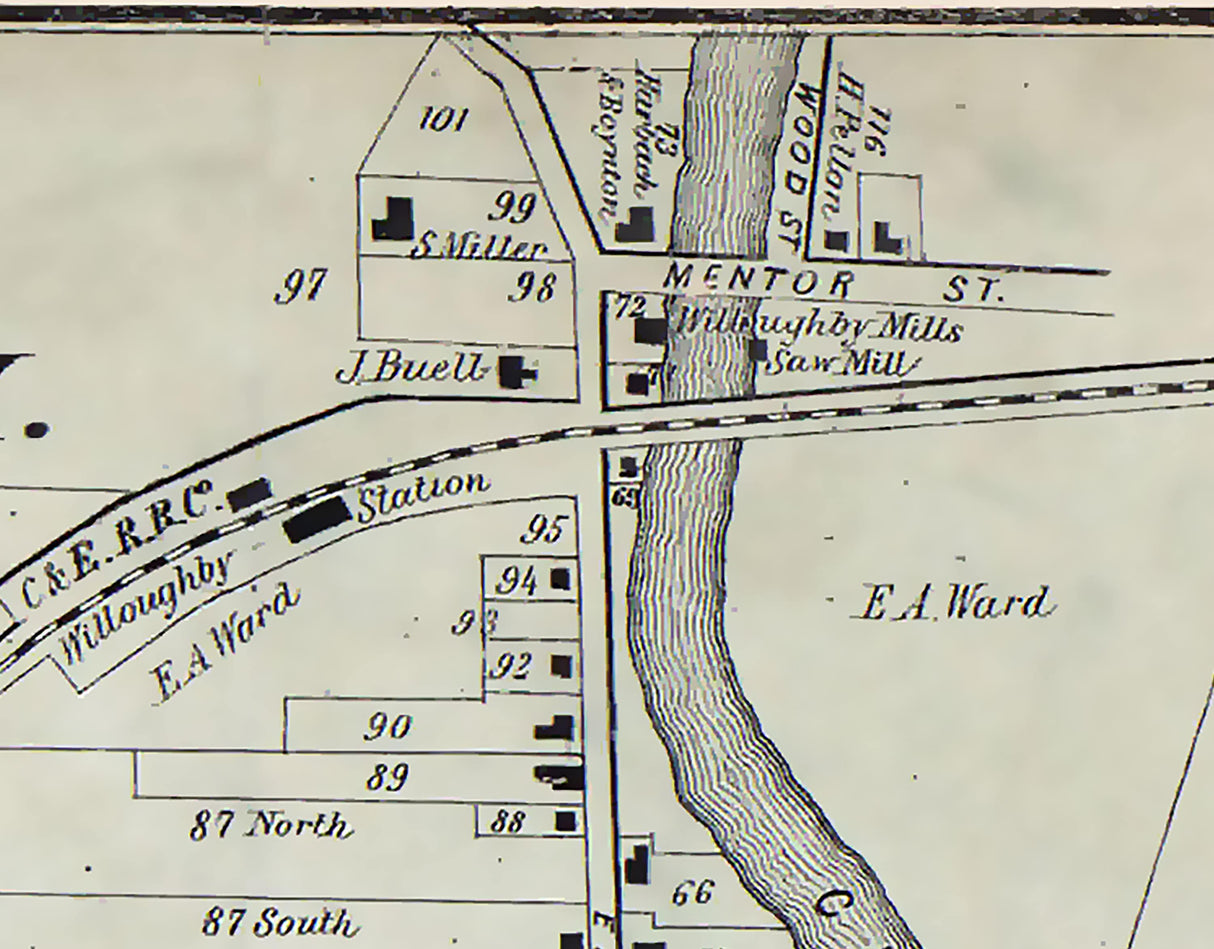 1857 Town Map of Willoughby Lake County Ohio