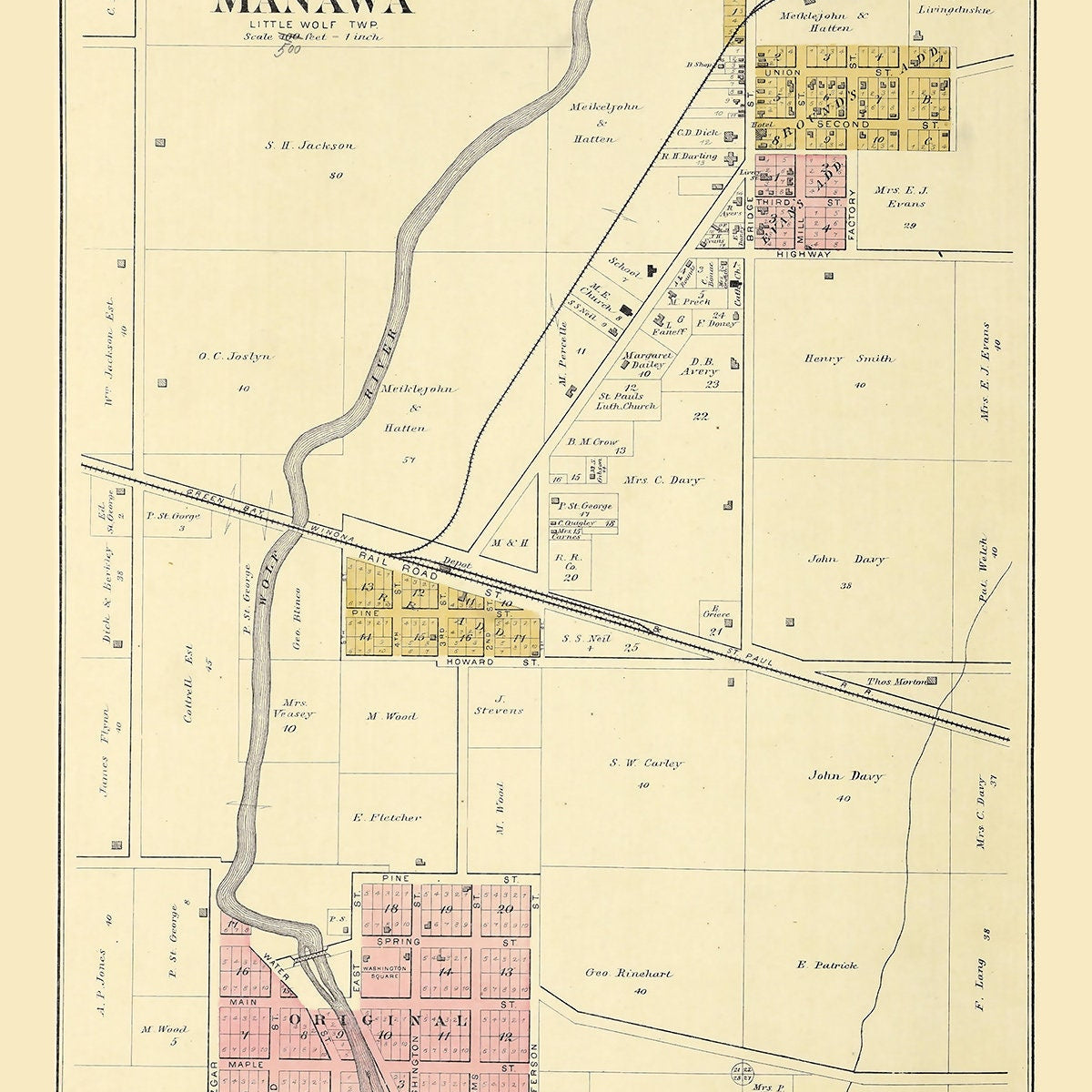 1889 Town Map of Manawa Waupaca County Wisconsin