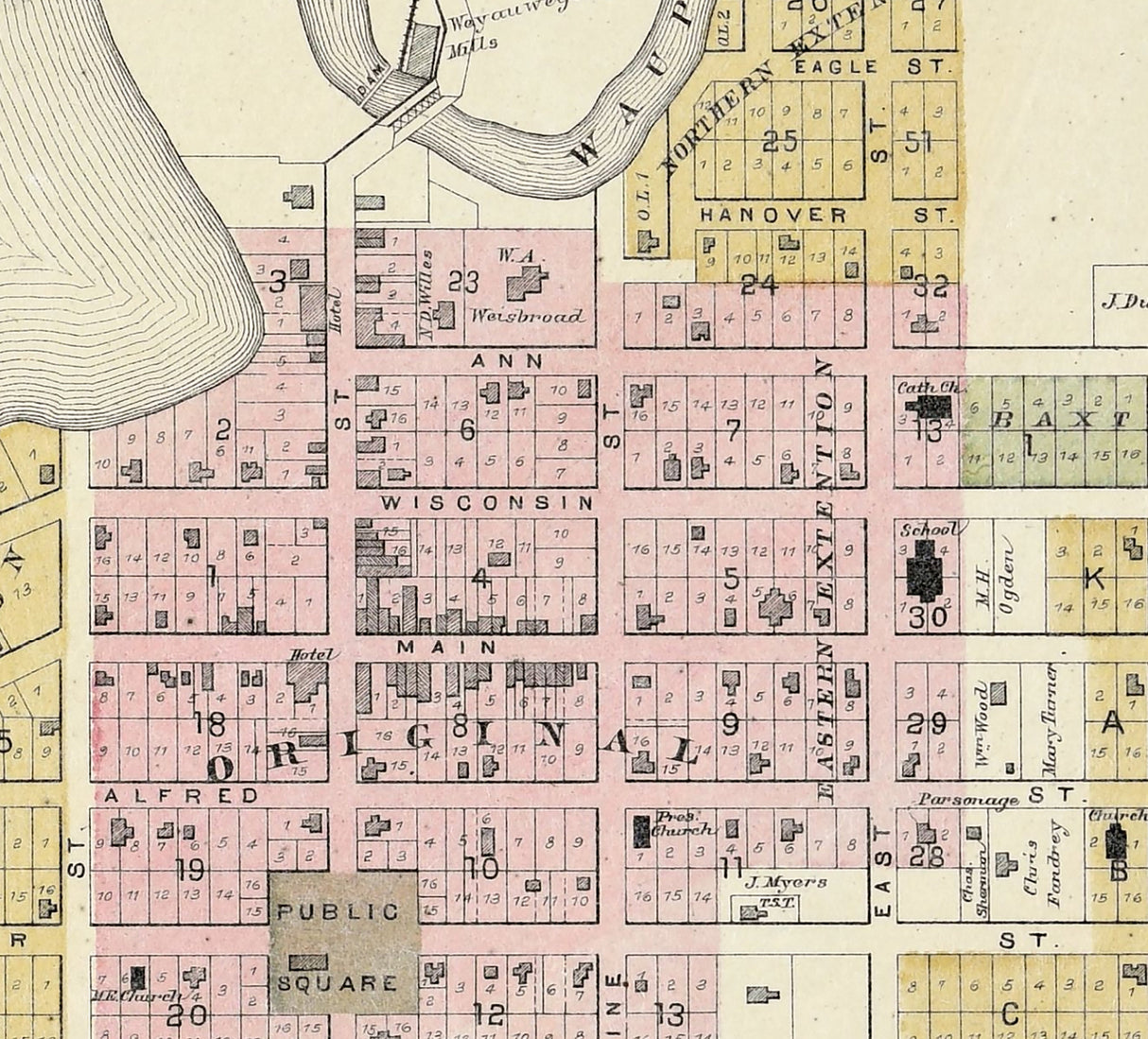 1889 Town Map of Weyauwega Waupaca County Wisconsin