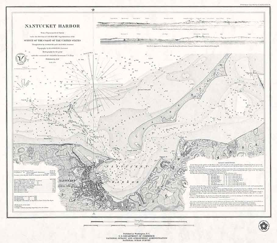 1848 Nautical Map of Nantucket Harbor Massachusetts
