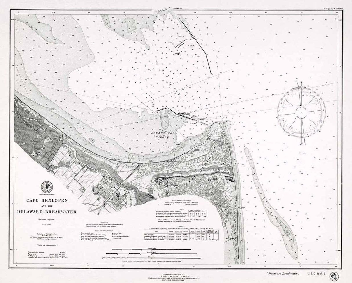 1901 Nautical Map of Cape Henlopen Delaware Breakwater Delaware