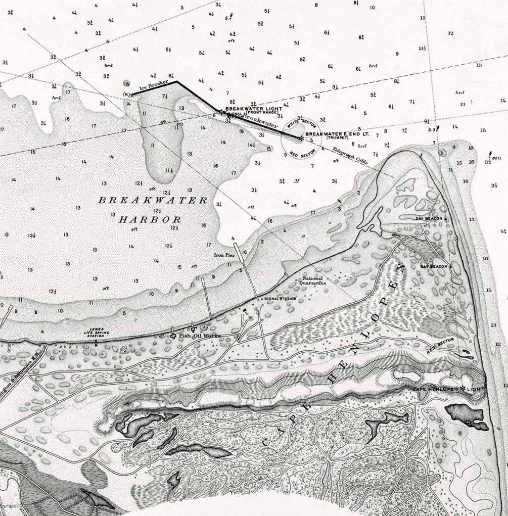 1901 Nautical Map of Cape Henlopen Delaware Breakwater Delaware