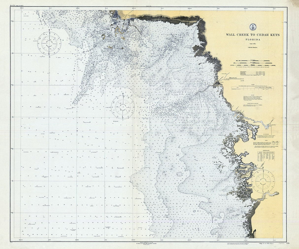 1931 Nautical Map Wall Creek to Cedar Keys Florida