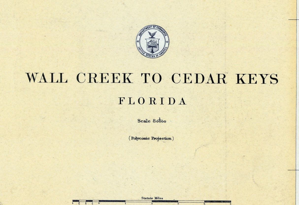 1931 Nautical Map Wall Creek to Cedar Keys Florida