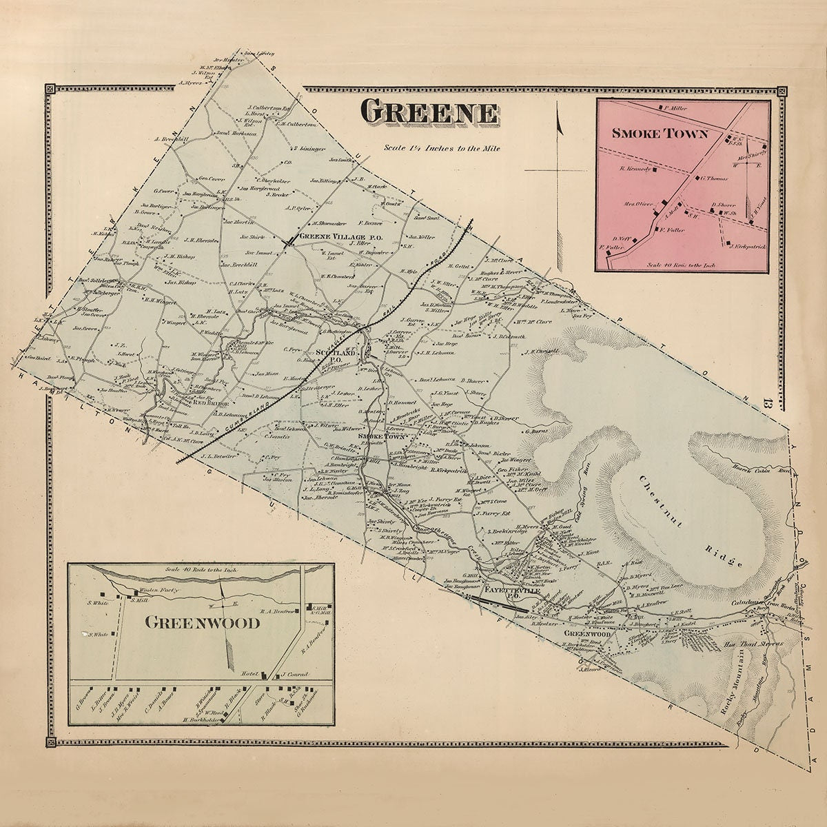 1868 Map of Greene Township Franklin County Pennsylvania