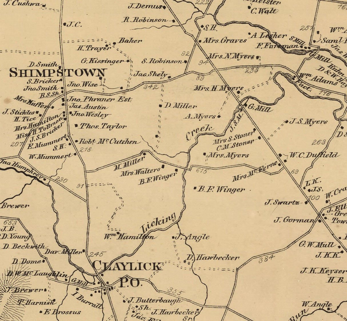1868 Map of Montgomery Township Franklin County Pennsylvania