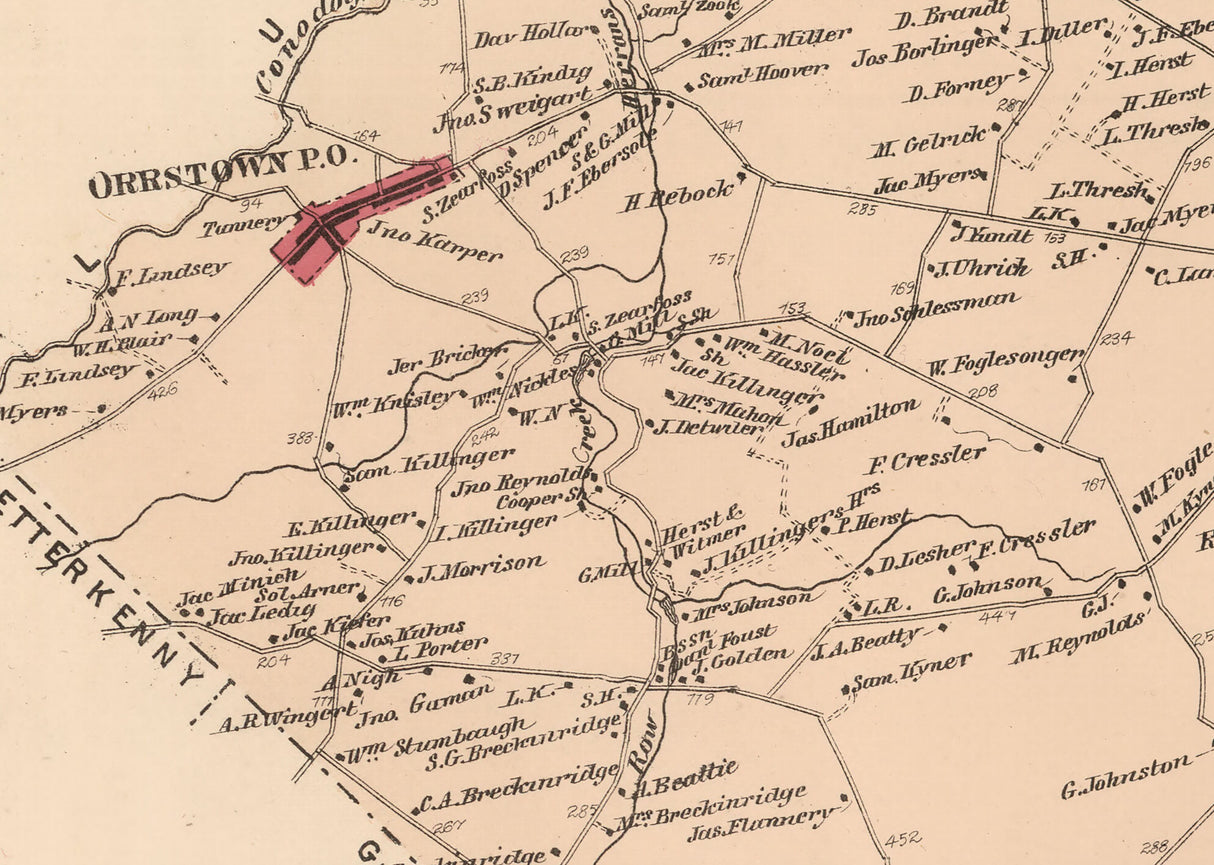 1868 Map of Southampton Township Franklin County Pennsylvania