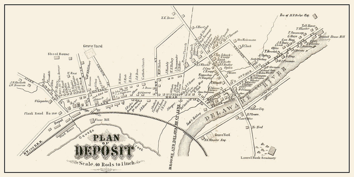 1855 Town Map of Deposit Broome County New York