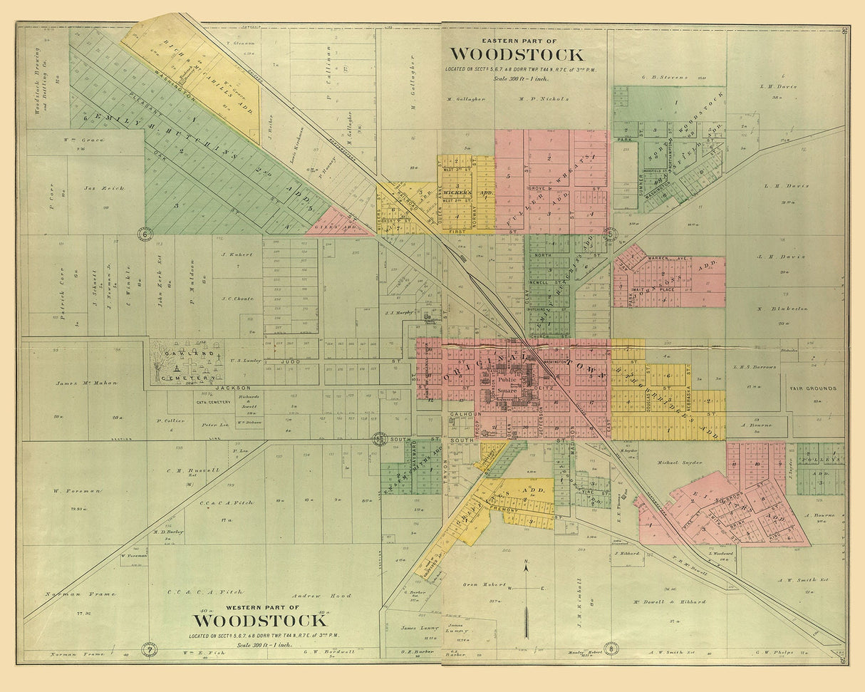 1892 Town Map of Woodstock McHenry County Illinois