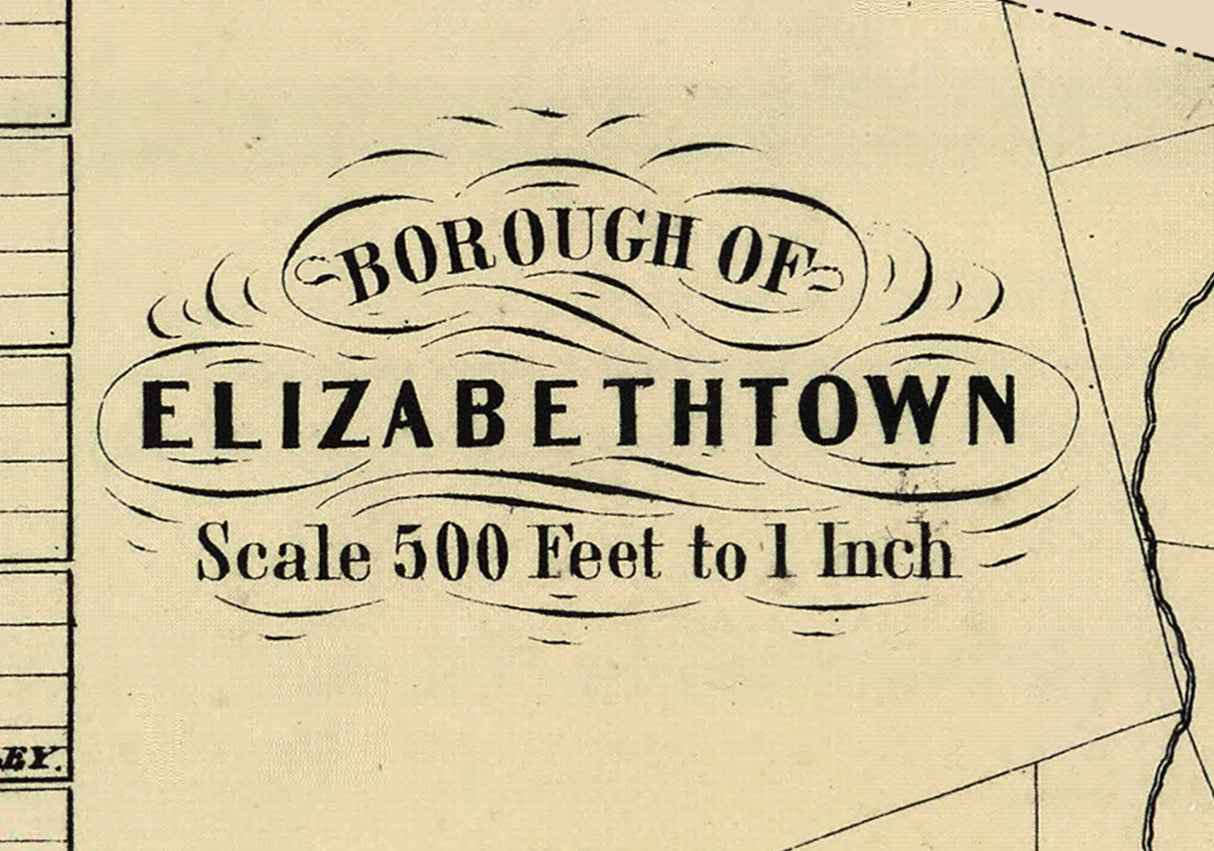 1864 Town Map of Elizabethtown Lancaster County Pennsylvania Adamstown