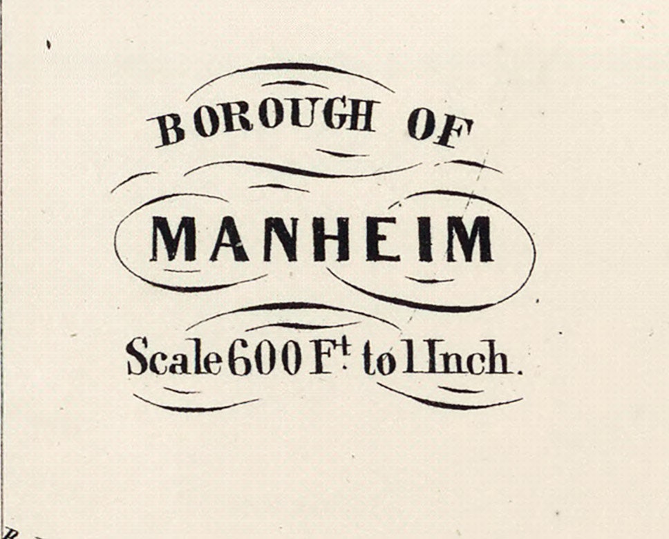 1864 Town Map of Manheim Lancaster County Pennsylvania Strasburg