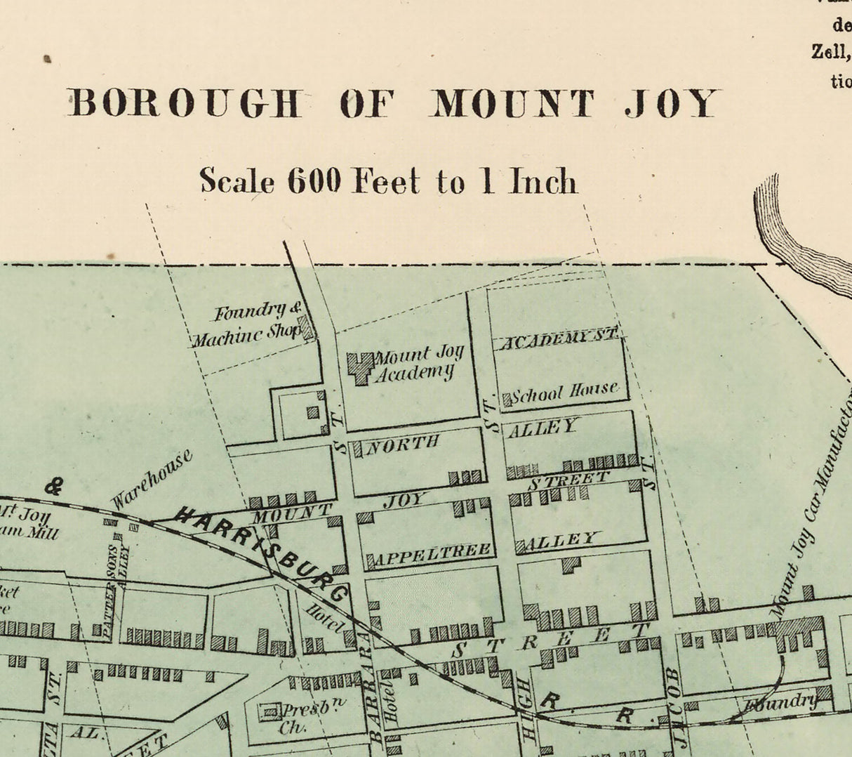 1864 Town Map of Marietta Lancaster County Pennsylvania Mount Joy