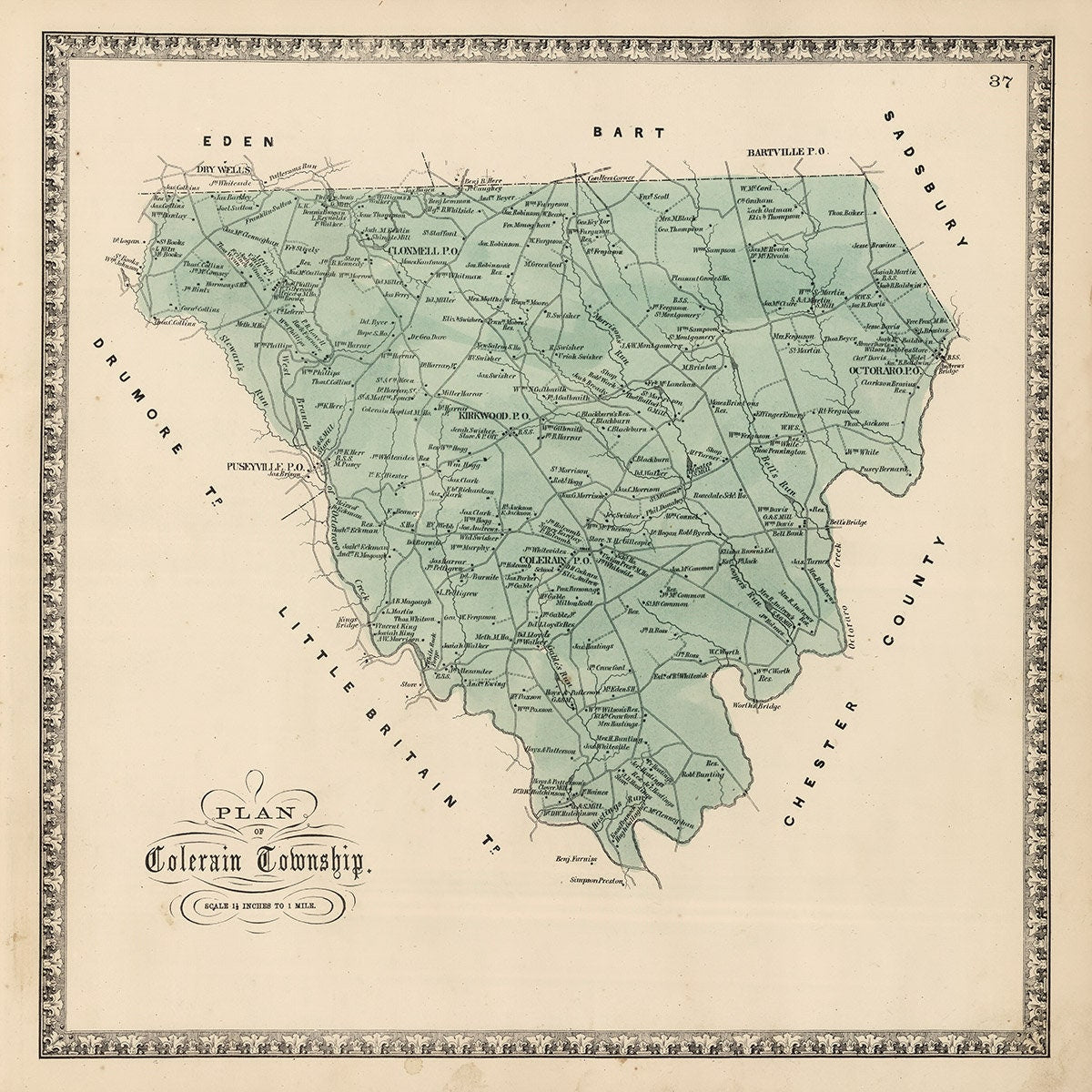 1864 Map of Colerain Township Lancaster County Pennsylvania