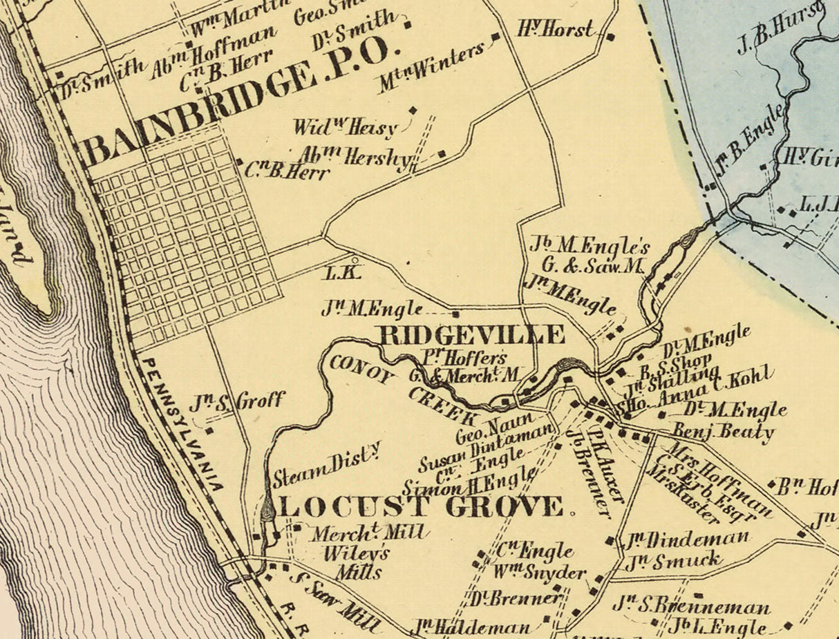 1864 Map of Conoy and West Donegal Township Lancaster County Pennsylvania