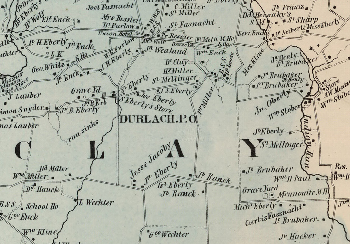 1864 Map of Elizabeth and Clay Township Lancaster County Pennsylvania