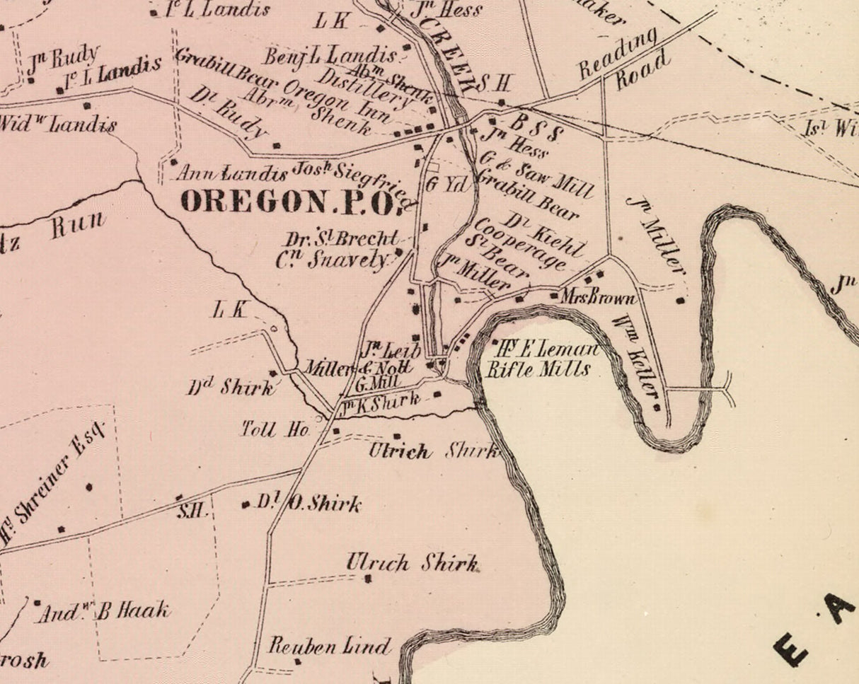 1864 Map of Manheim Township Lancaster County Pennsylvania