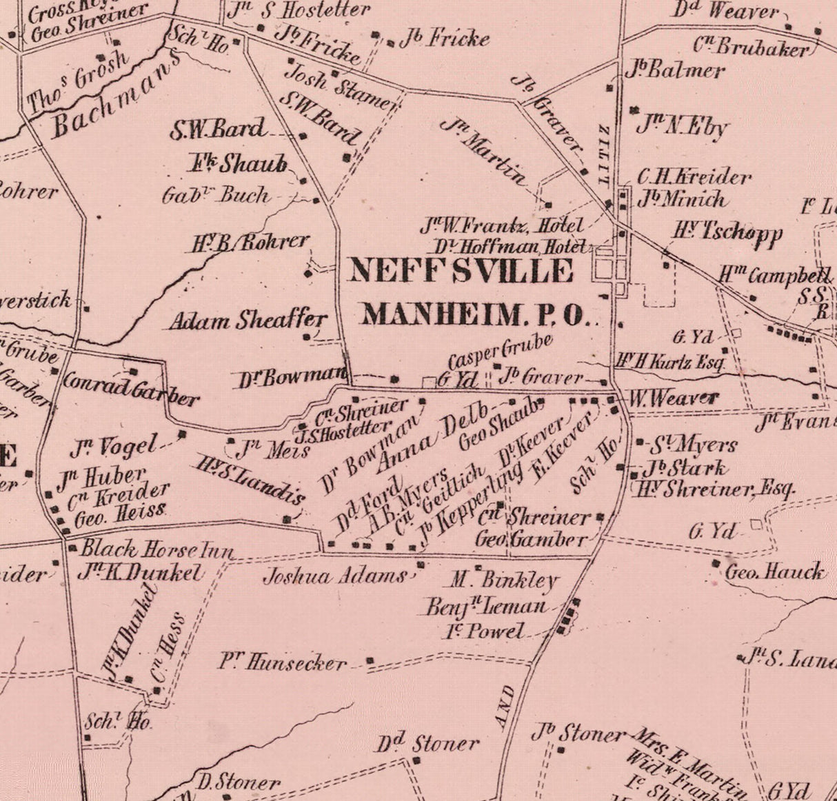 1864 Map of Manheim Township Lancaster County Pennsylvania