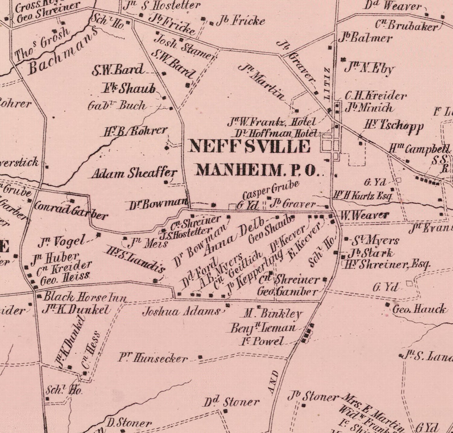 1864 Map of Manheim Township Lancaster County Pennsylvania