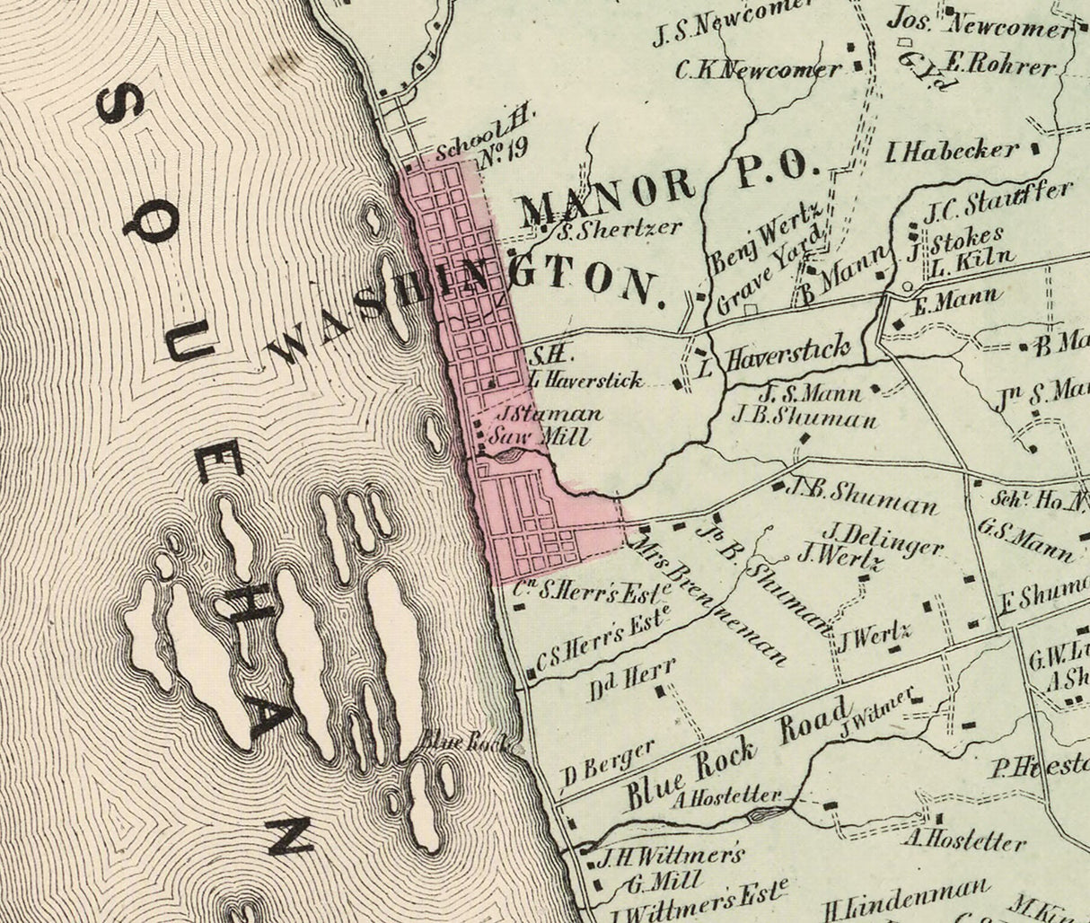 1864 Map of Manor Township Lancaster County Pennsylvania