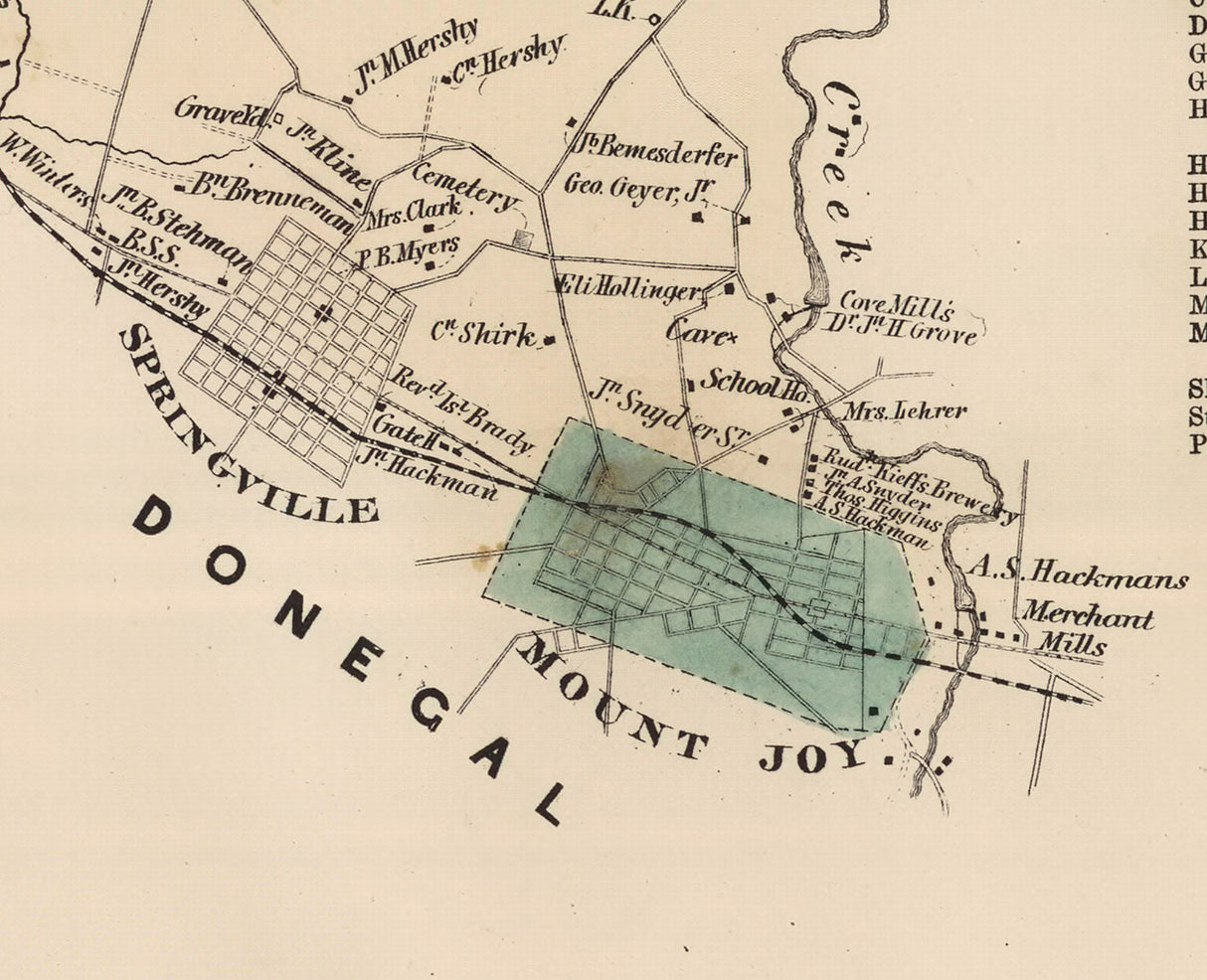 1864 Map of Mount Joy Township Lancaster County Pennsylvania