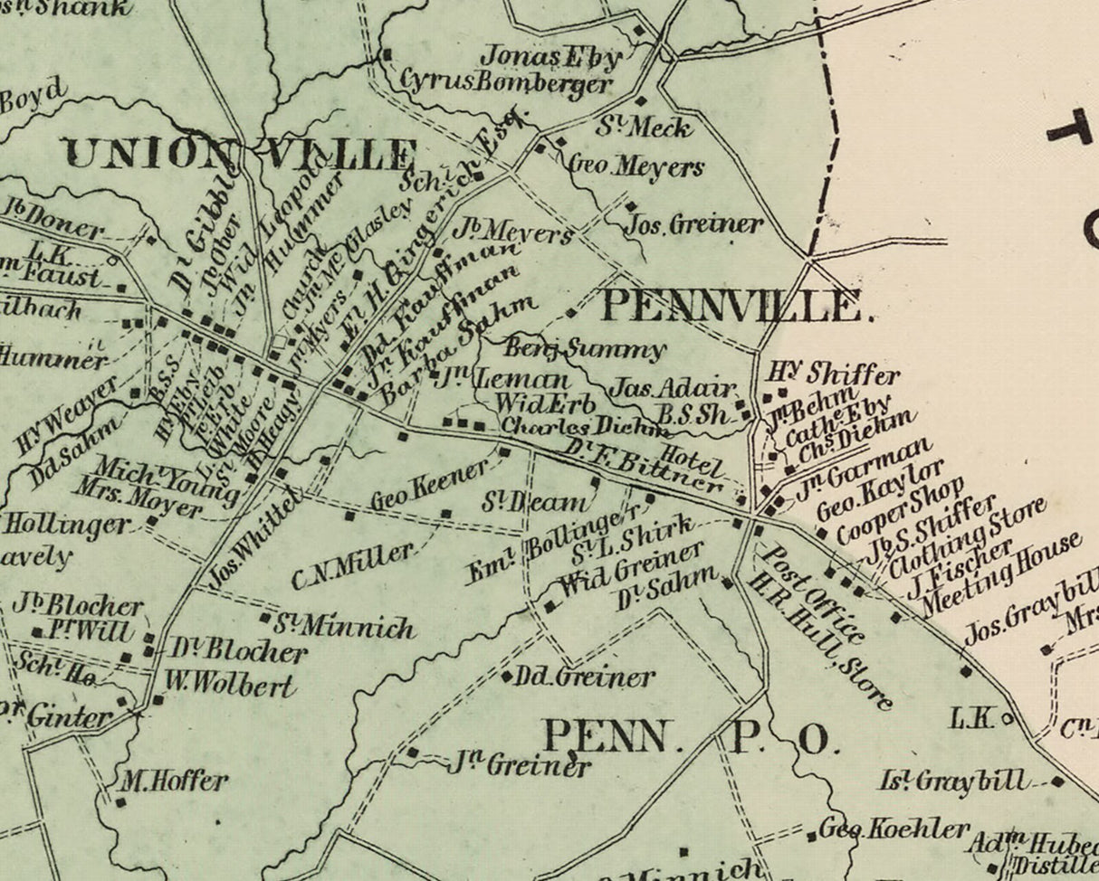 1864 Map of Penn Township Lancaster County Pennsylvania