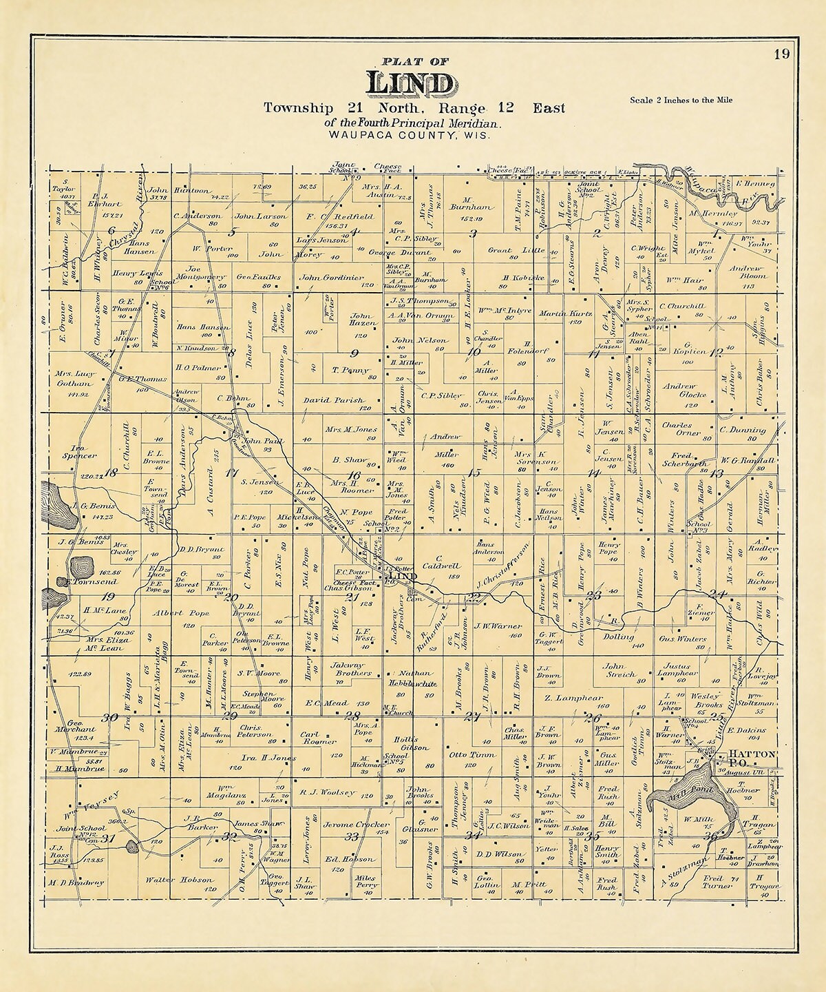 1889 Map of Lind Township Waupaca County Wisconsin