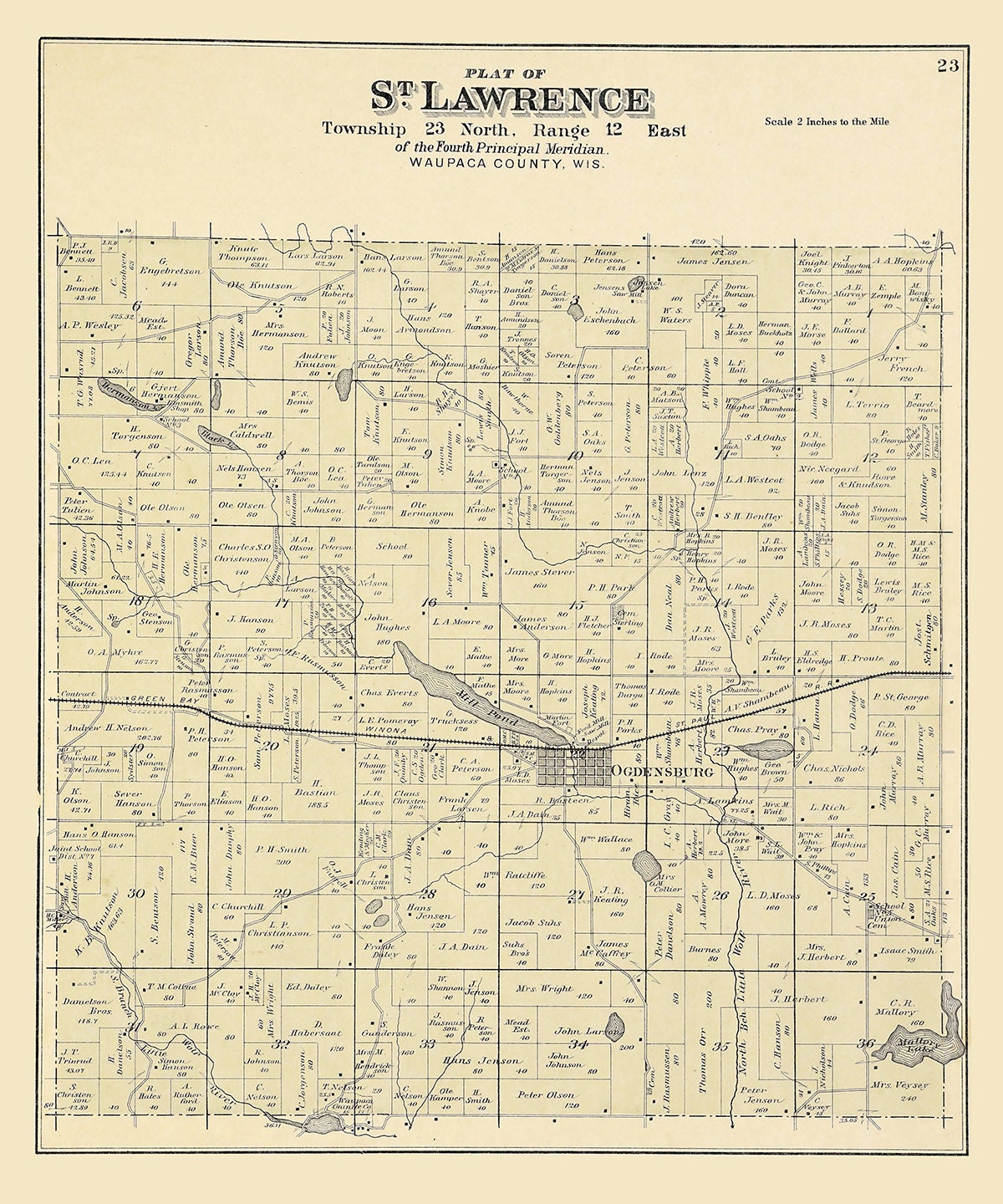 1889 Map of St Lawrence Township Waupaca County Wisconsin