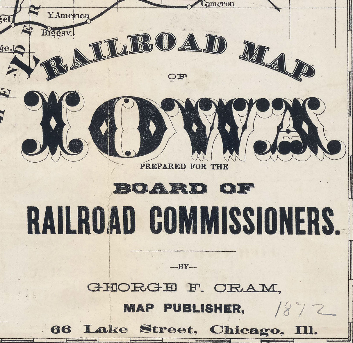 1872 Railroad Map of Iowa