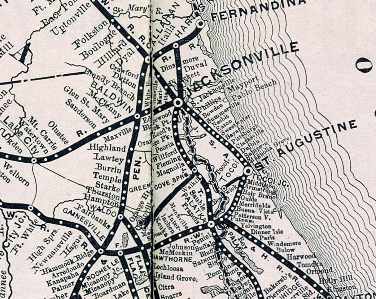 1892 Railroad and Steamboat Connection Map New England and Savannah