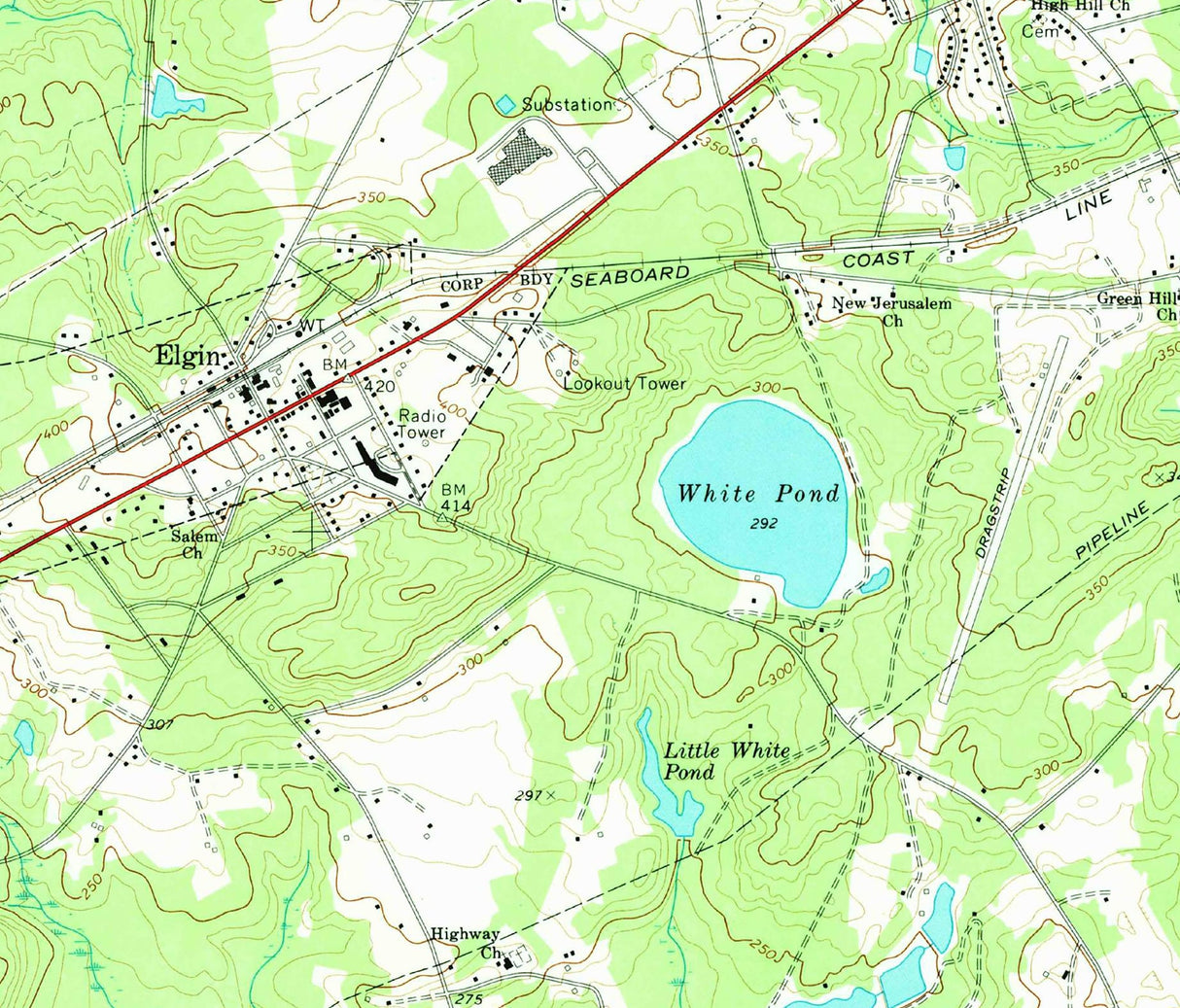 1971 Topo Map of Elgin South Carolina Quadrangle White Pond