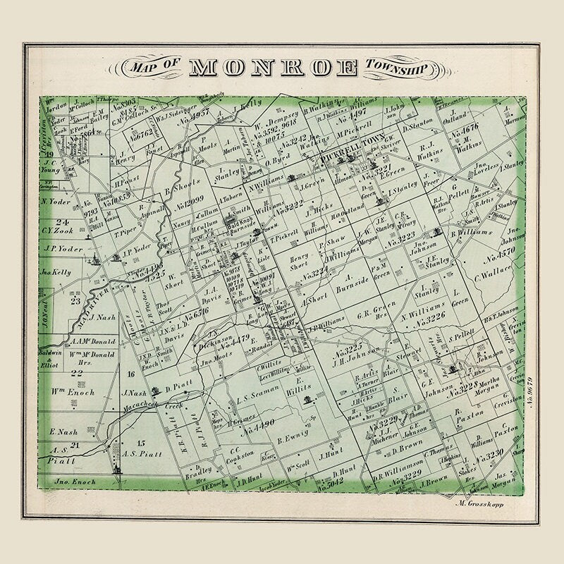 1875 Map of Monroe Township Logan County Ohio