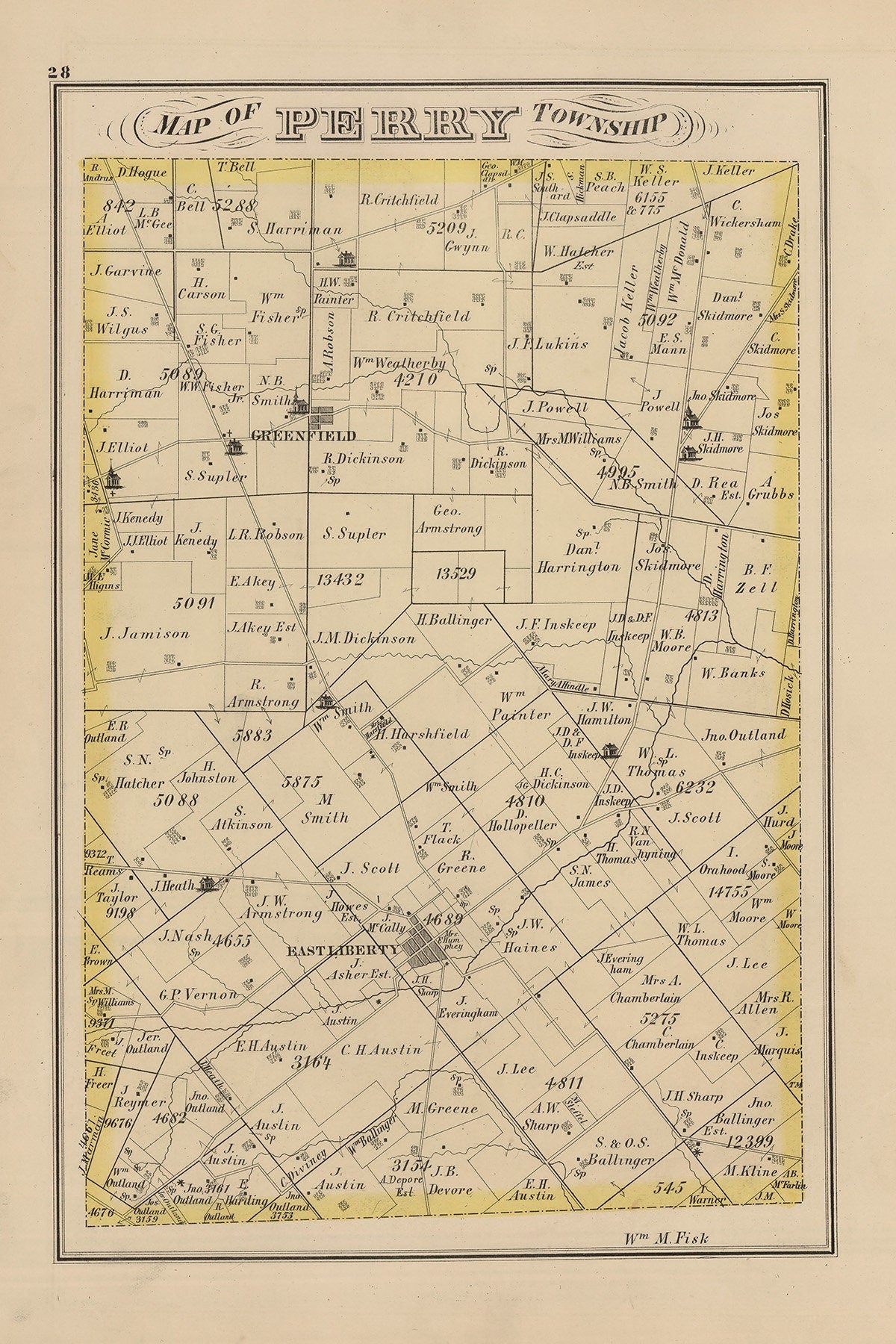 1875 Map of Perry Township Logan County Ohio