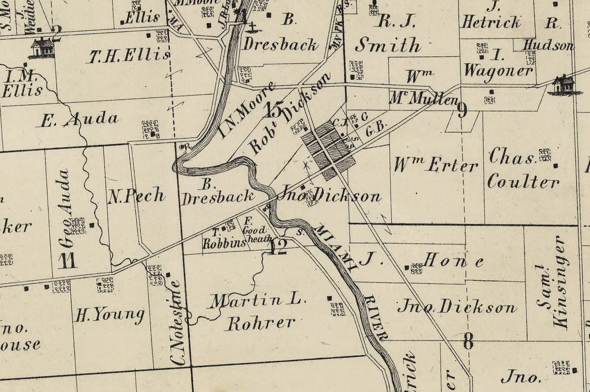 1875 Map of Pleasant Township Logan County Ohio