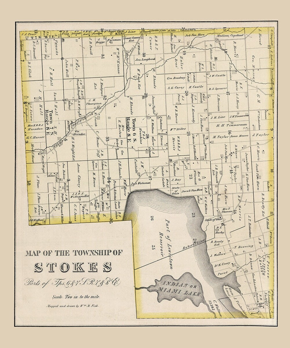 1875 Map of Stokes Township Logan County Ohio